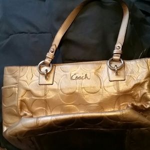 Coach gold leather signature tote handbag
